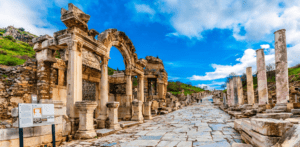 Trekking through the ancient ruins of Ephesus in 2024 with car hire Dalaman airport options.